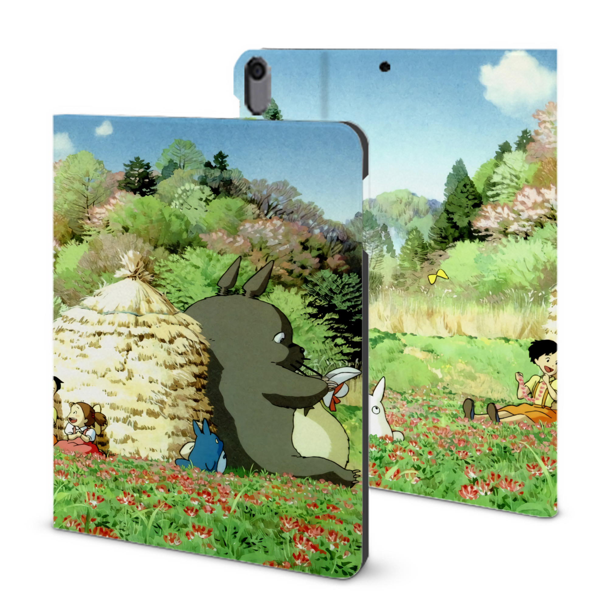 （画像用） となりのトトロ 草壁メイ 草壁サツキ My Neighbor Totoro Satsuki Kusakabe Mei Kusakabe IPad ケース ブック型 PUレザー TPU 耐衝撃 軽量 薄型 ペン収納なし 全面保護 IPad 各モデル対応
